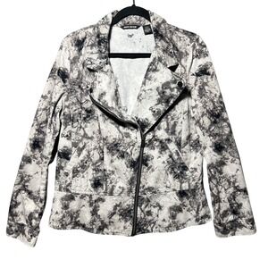 DKNY Jeans Gray Black‎ Abstract Moto Jacket Asymmetrical Zip Cotton Size XL